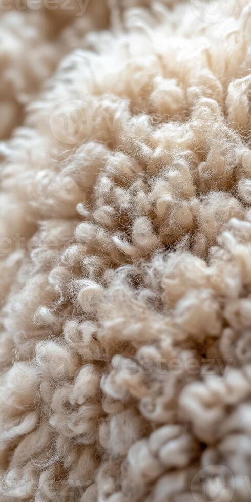 Close-up view of soft wool fibers with natural curly texture photo