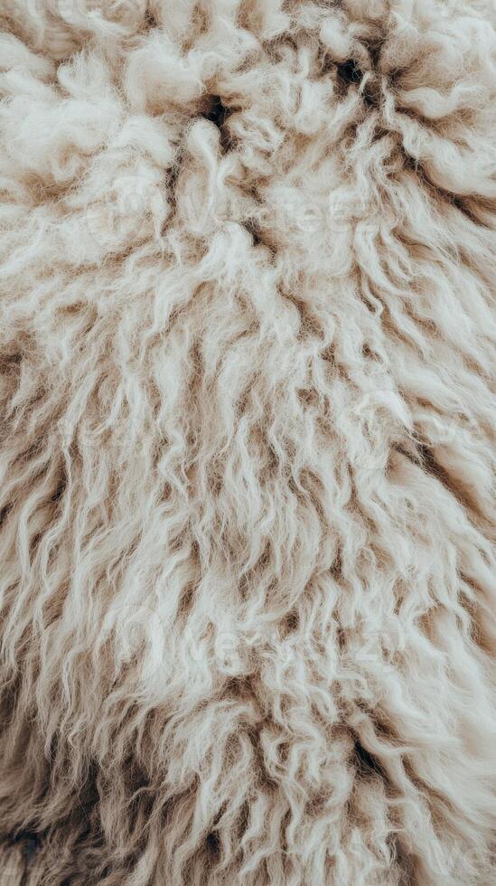 Close-up view of soft wool texture revealing its natural curls and fibers photo