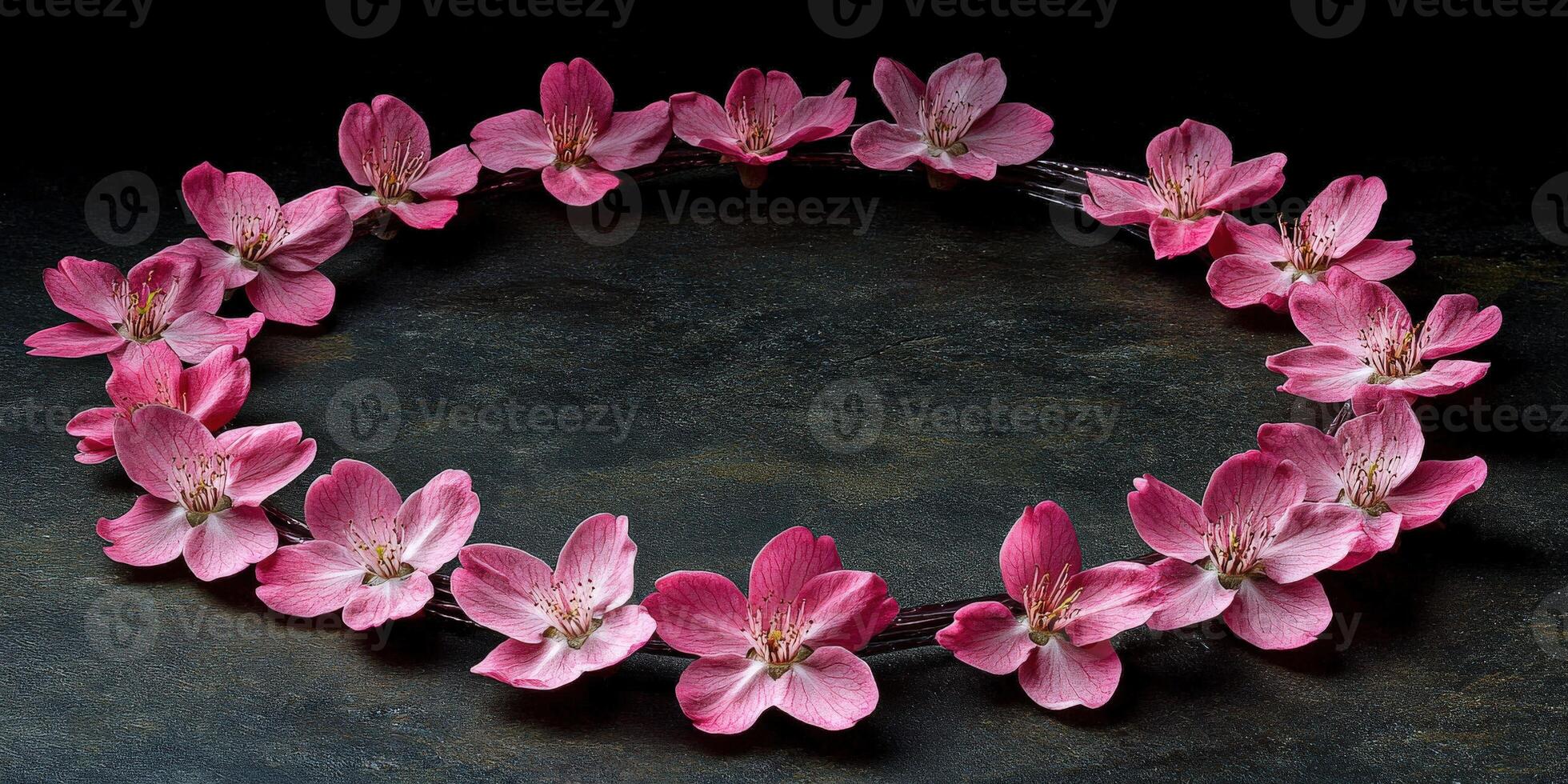 Elegant pink flower crown displayed on a dark surface photo