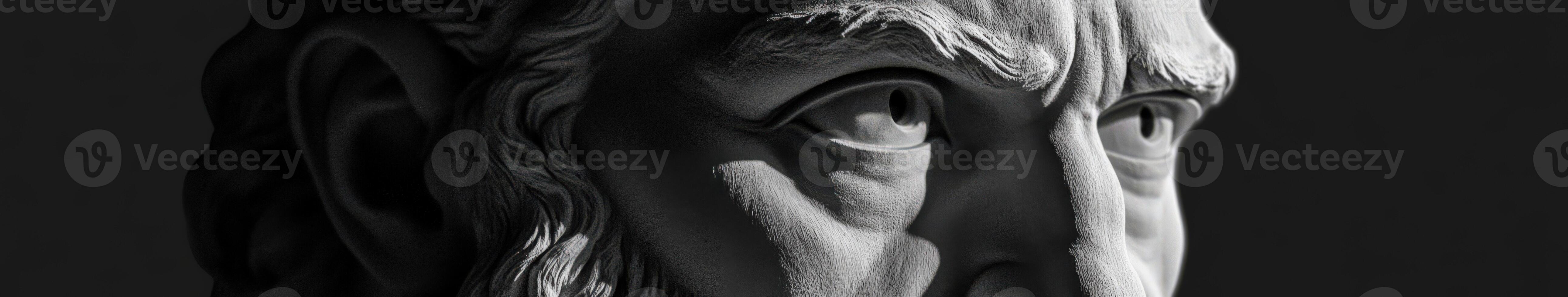 Classic sculpture depicting a wise figure with intricate facial details photo