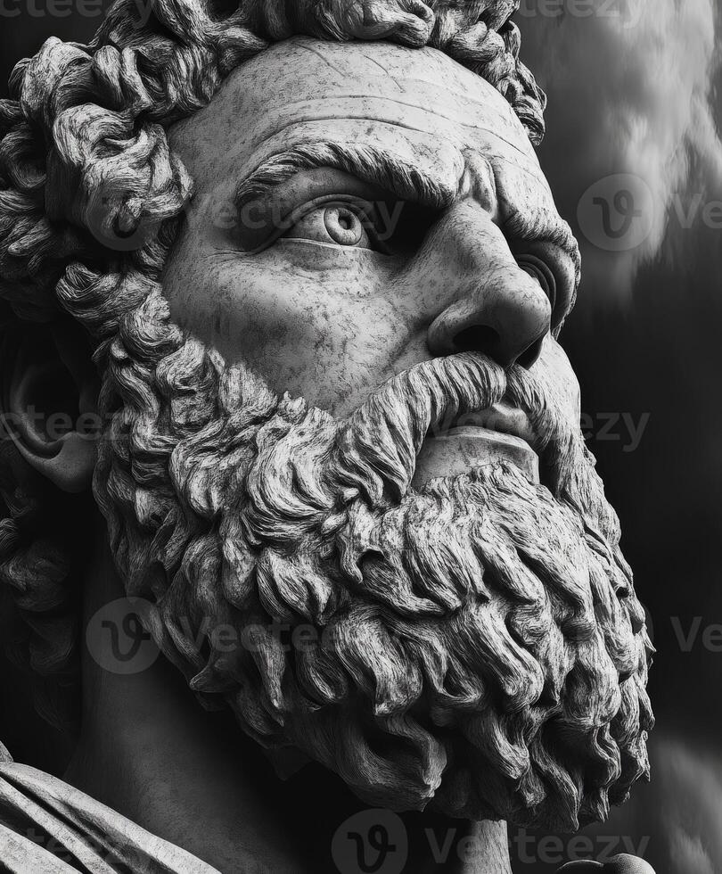 Classic marble sculpture of a bearded man showcasing intricate details photo