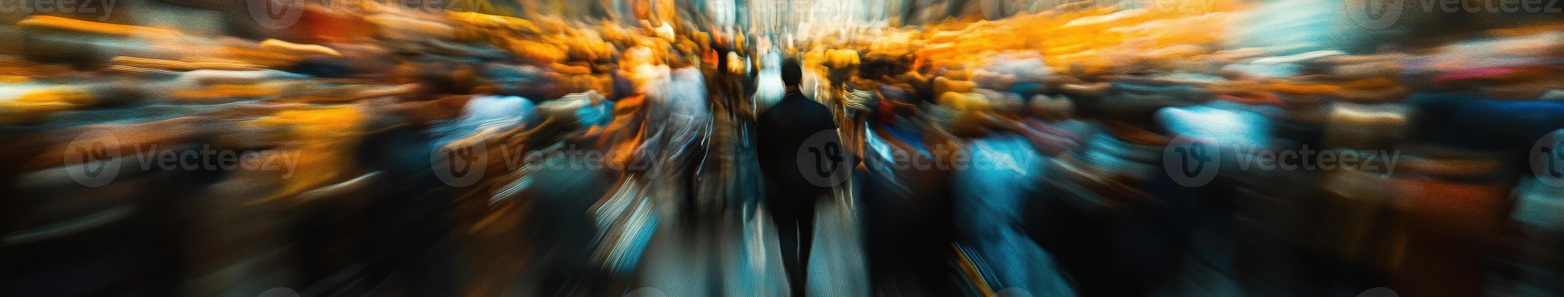 Urban rush in noir style with blurred figures and lights photo