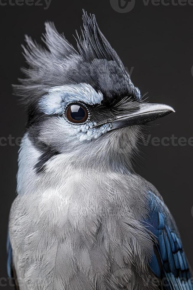 Blue jay perched confidently against a dark background photo
