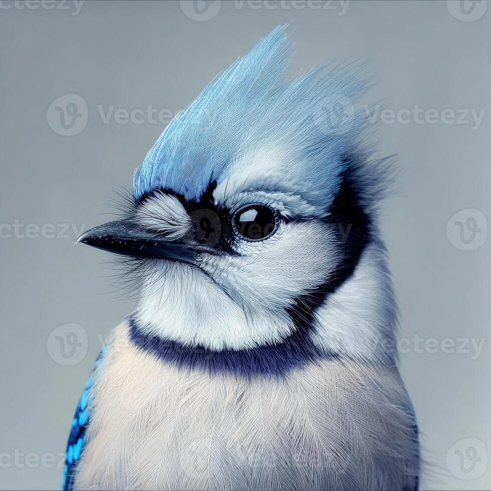 Colorful blue jay with striking features perched gracefully on display photo