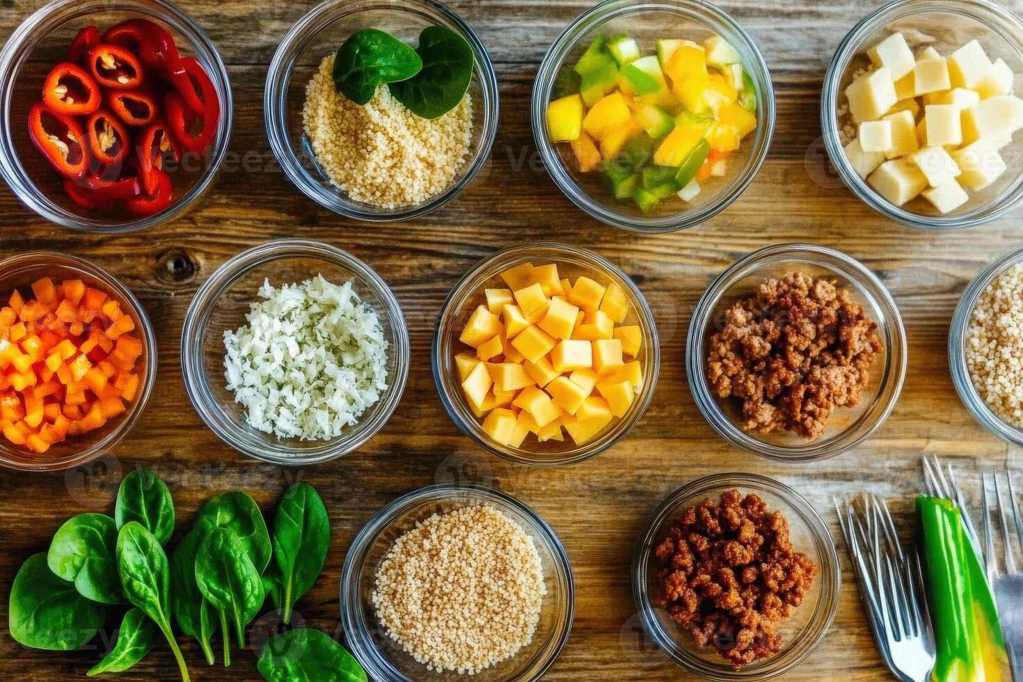 Colorful preparation of fresh ingredients for a healthy meal at home photo