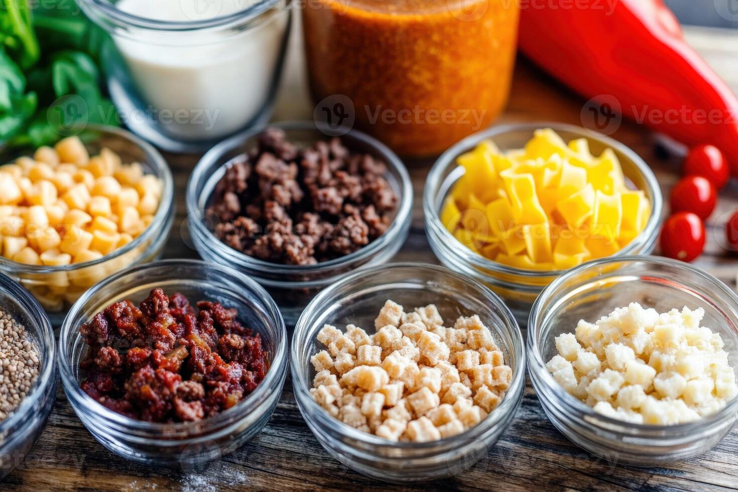 Colorful assortment of ingredients for a vibrant culinary dish preparation photo