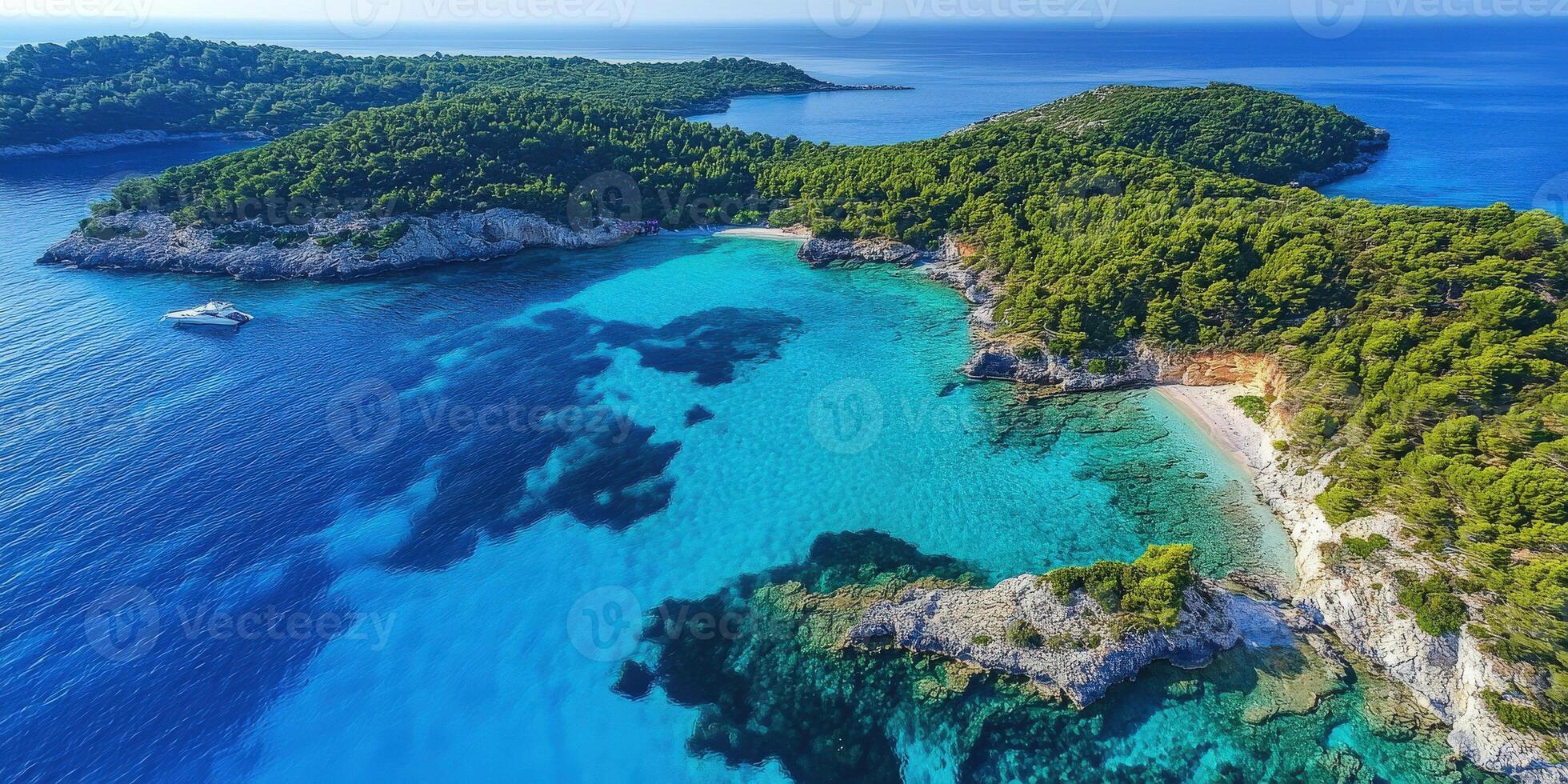 Tropical Island Paradise with Lush Mountains and Crystal