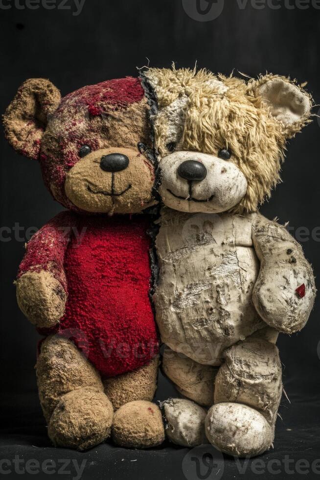 Vintage teddy bears showcasing wear and history in a still life study photo