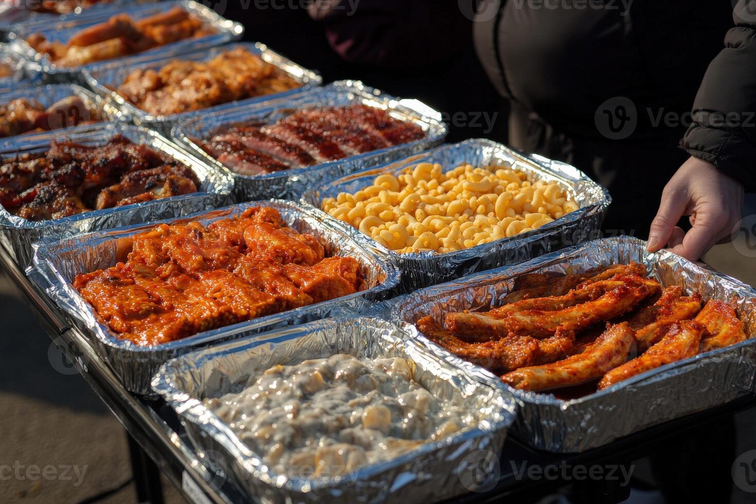 Delicious variety of food served at outdoor gathering with friends photo