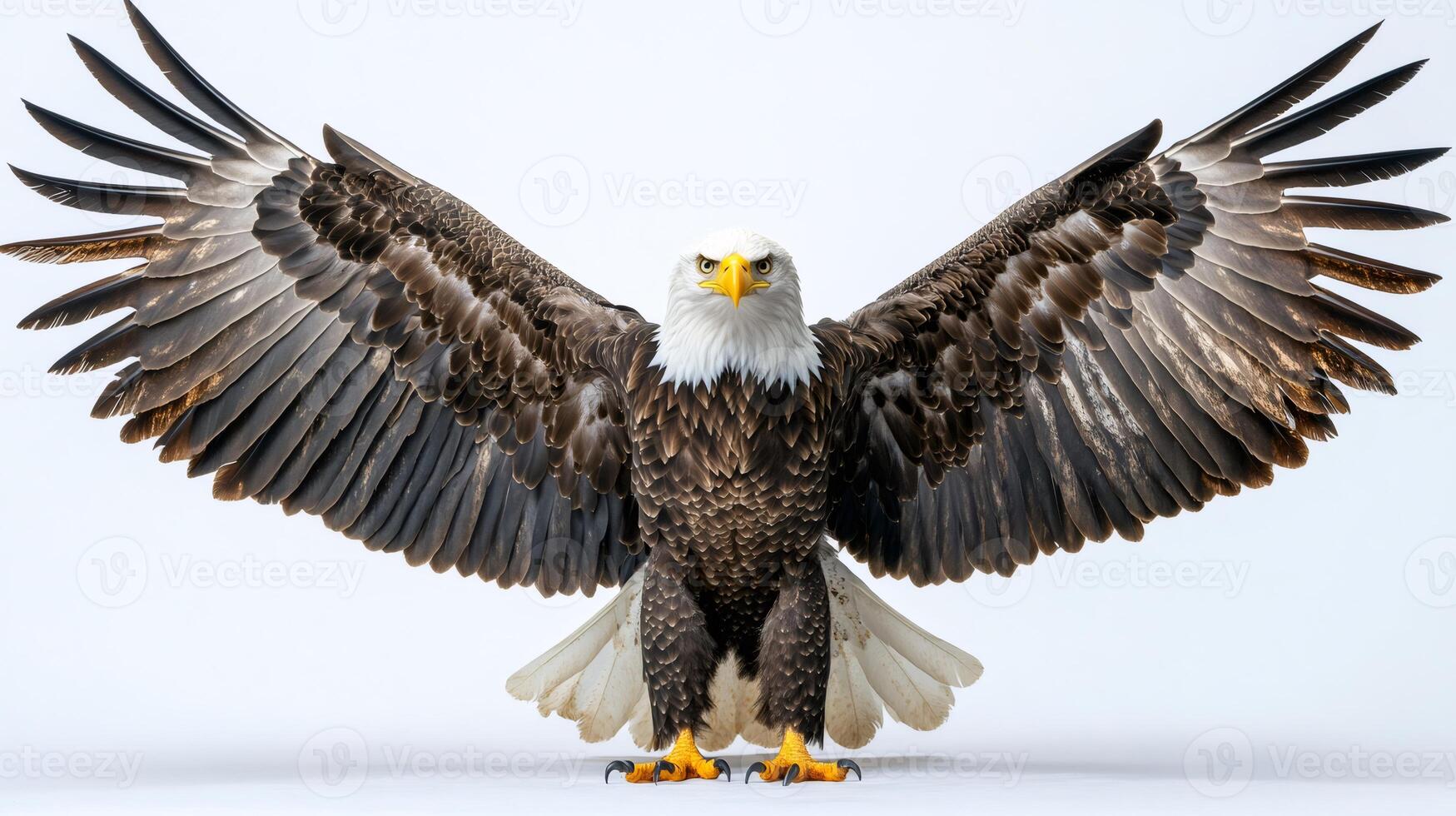Majestic bald eagle showing its wingspan on white background photo