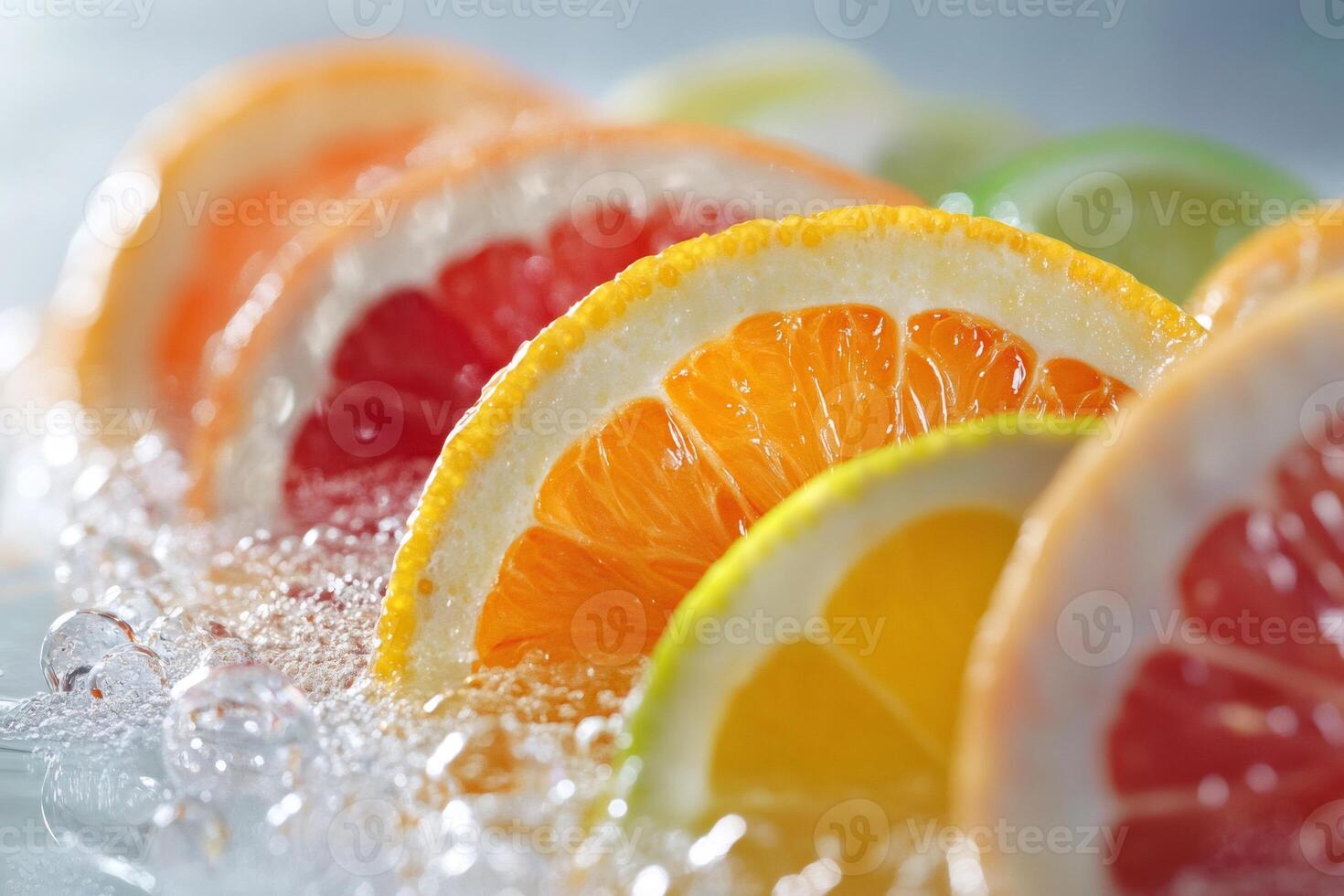 Slices of citrus fruits floating on sparkling water refreshing and vibrant photo