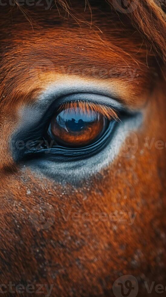Chestnut horse showing brown eye and long eyelashes in close-up photo