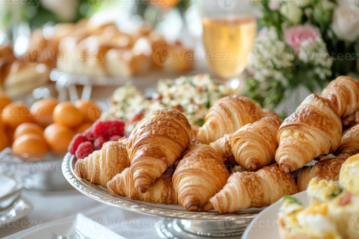 Freshly baked croissants taking center stage at a luxurious brunch buffet photo