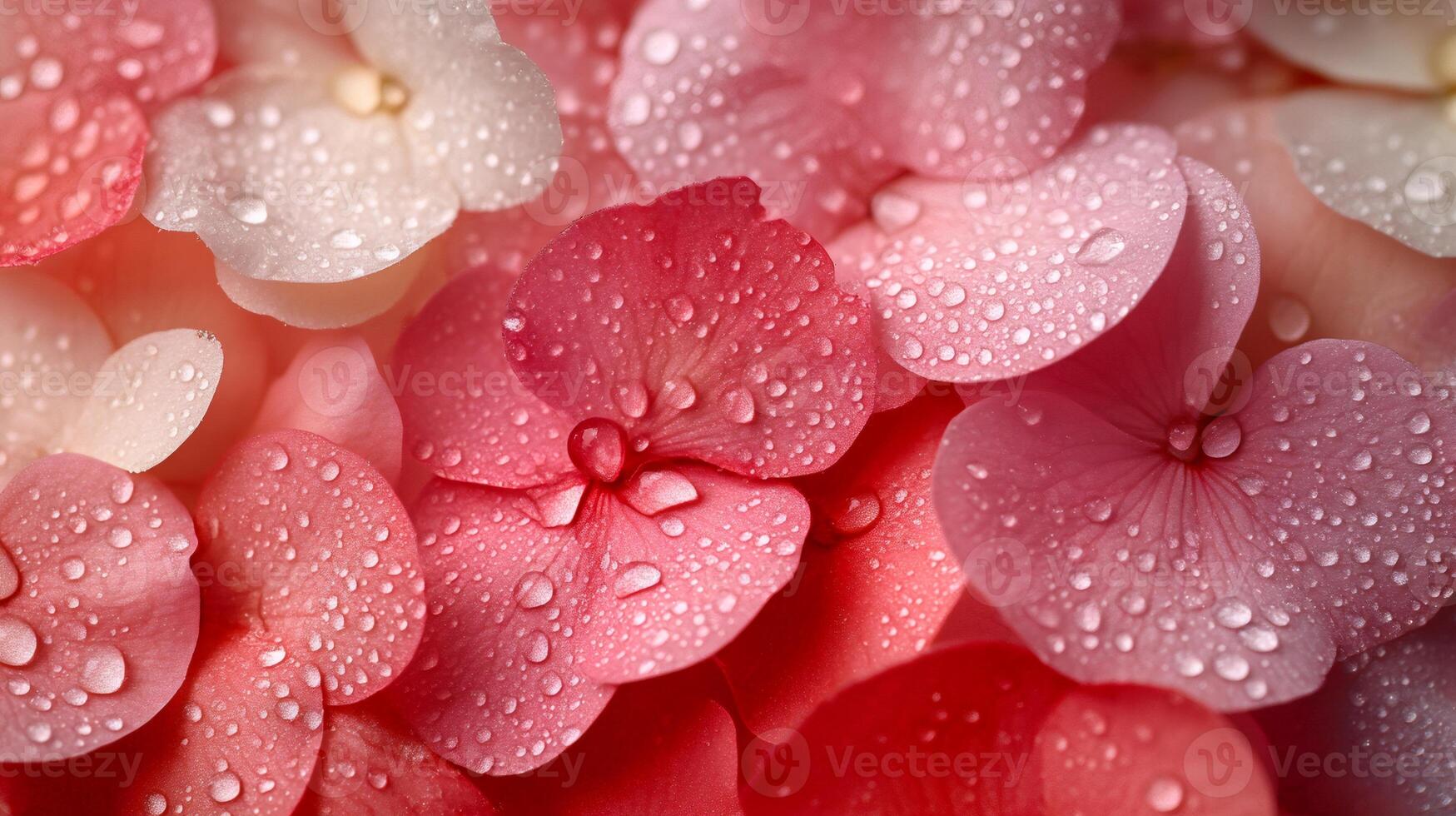 Close-up of hydrangea petals covered in refreshing water droplets photo