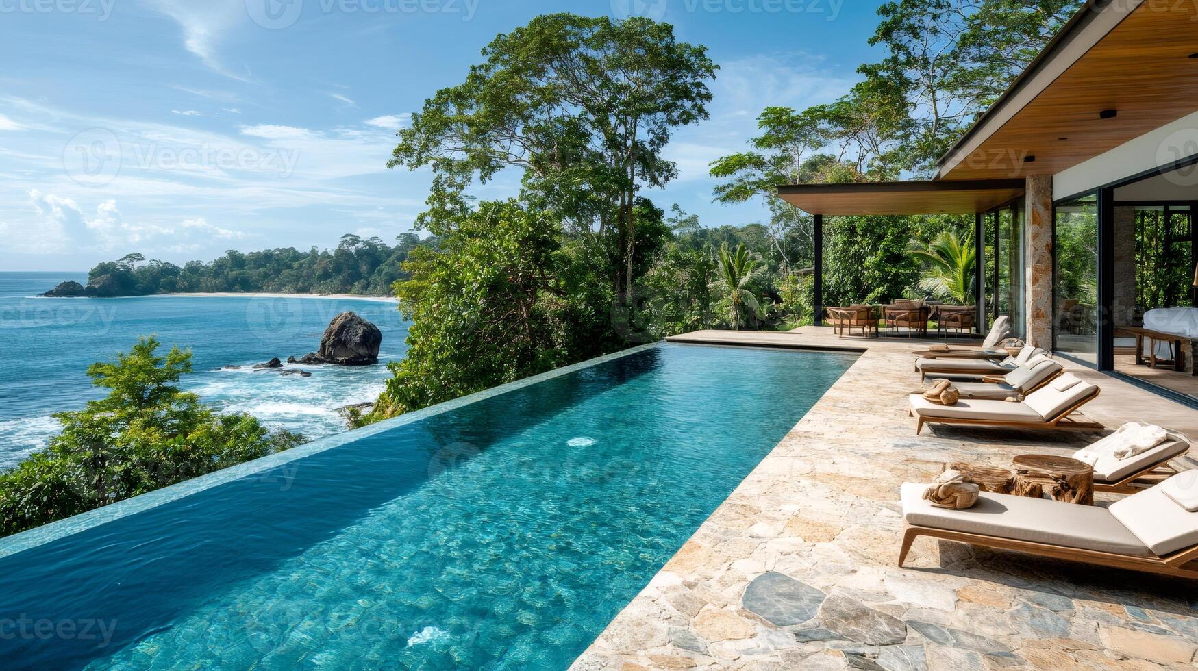 Infinity pool overlooking tropical ocean in luxury resort photo