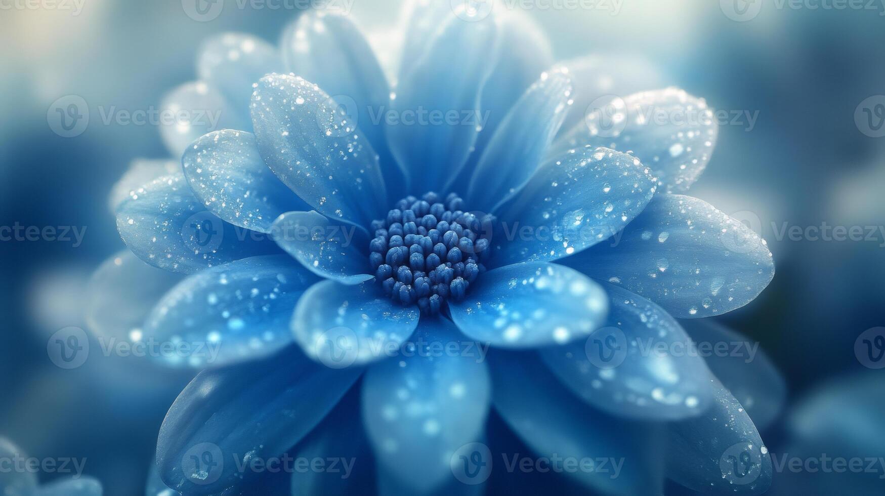 Blue chrysanthemum flower blooming with water drops on petals photo