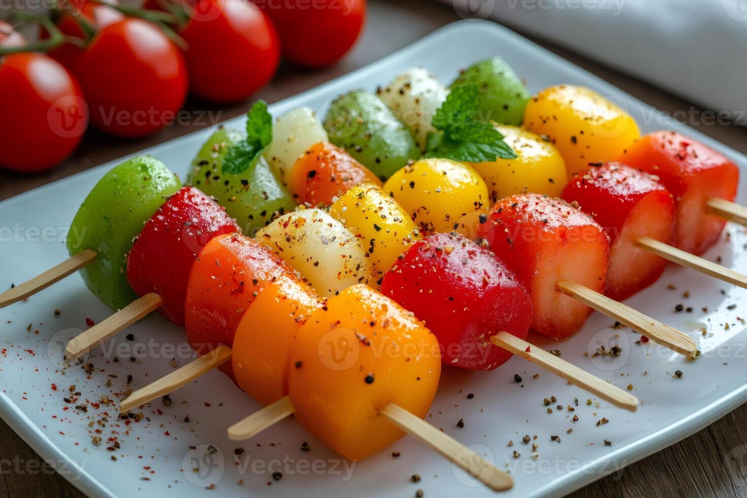 Colorful vegetable sticks with herbs and spices creating a vibrant culinary display photo