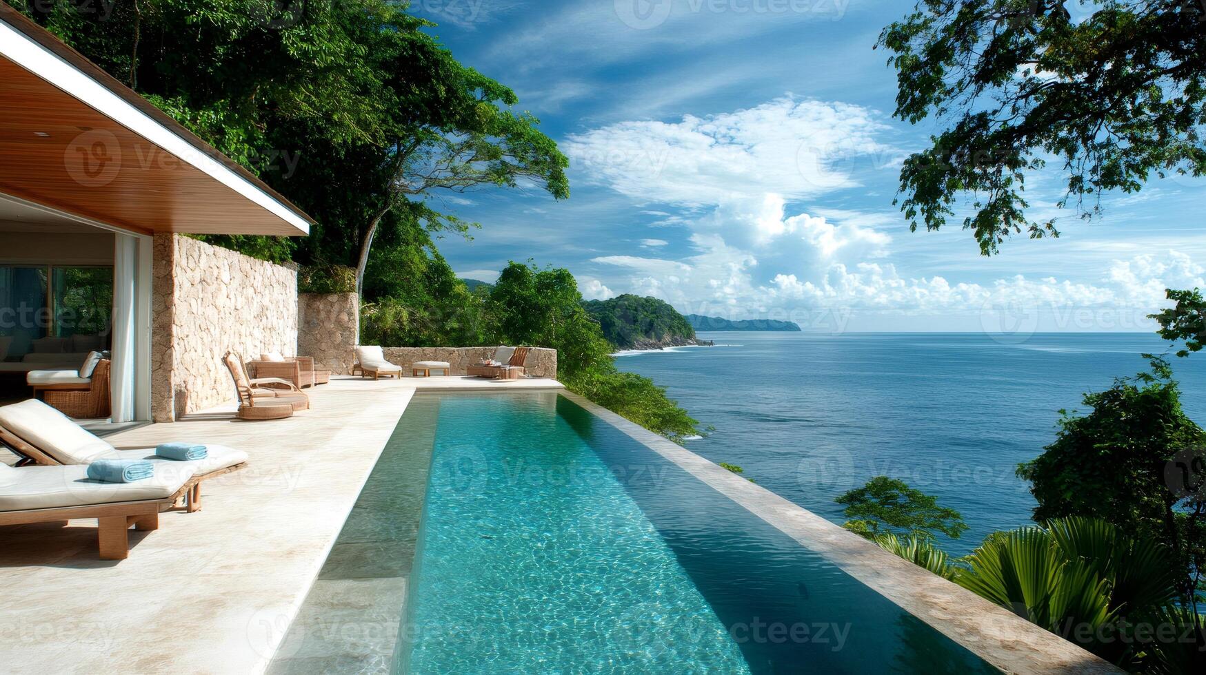 Infinity pool overlooking tropical ocean in luxury resort photo
