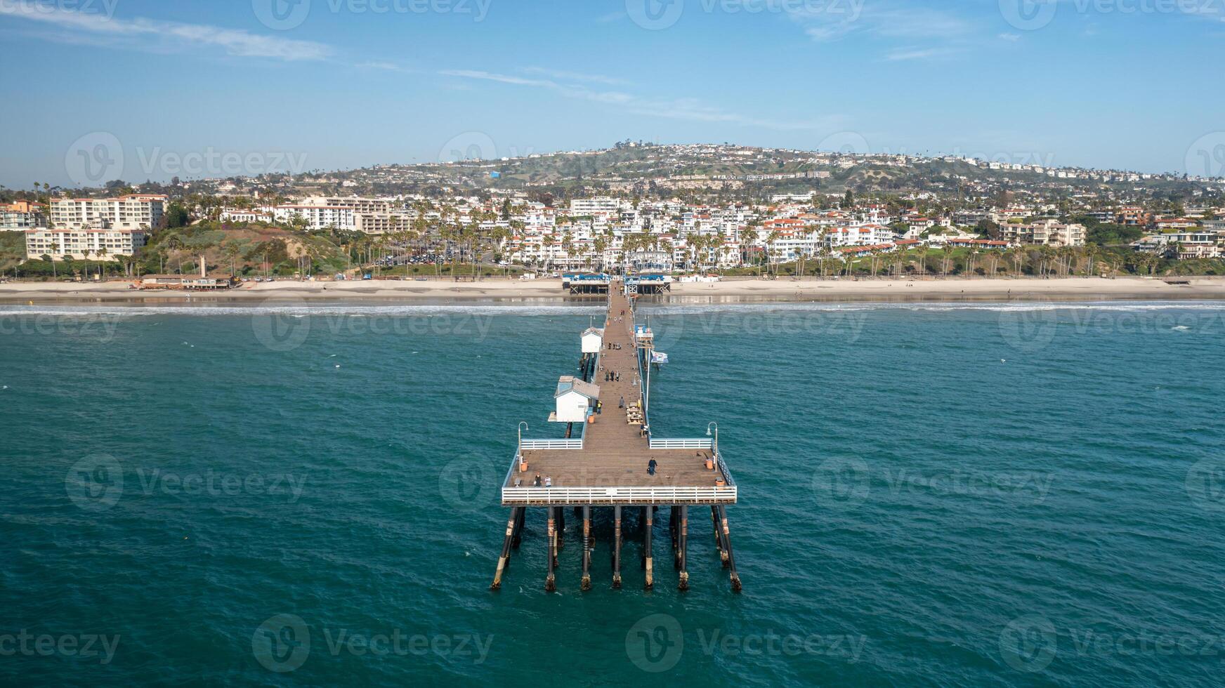 Aerial view of San Clemente coastline showcasing the vibrant pier and surrounding beach areas photo