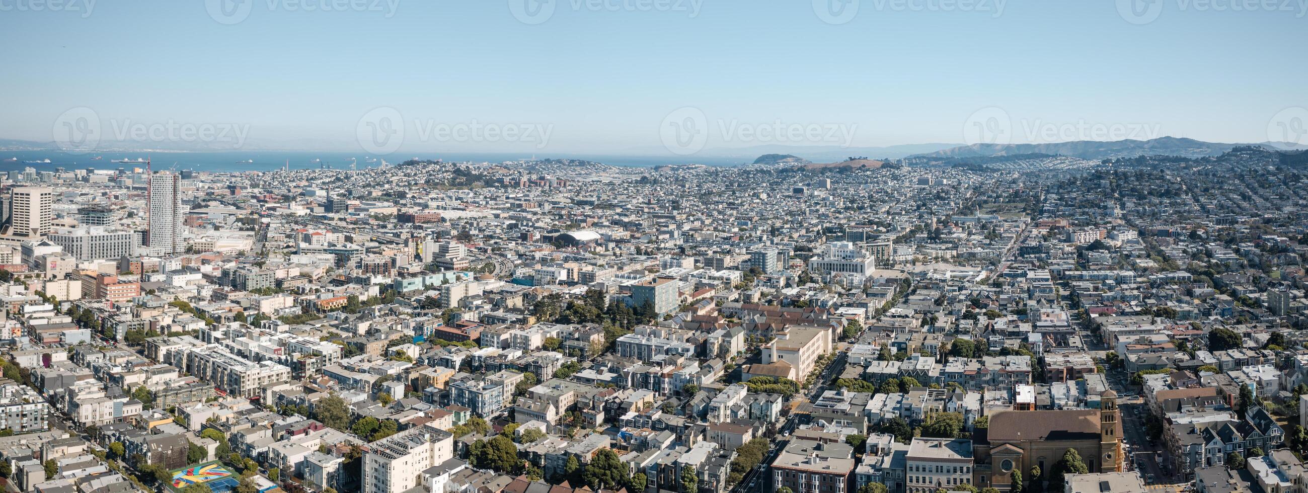 Stunning panorama of San Francisco showcasing vibrant cityscape and iconic buildings from an aerial perspective photo