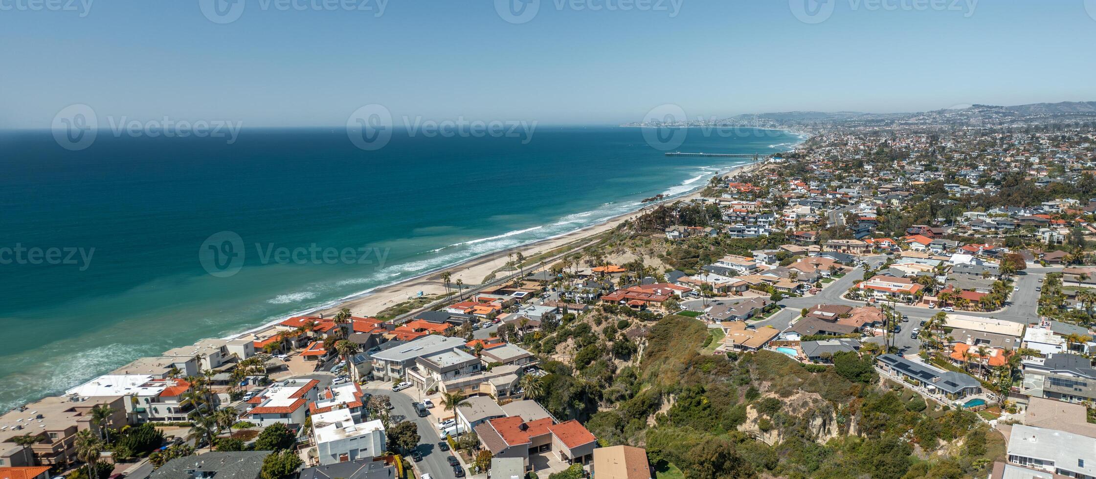 Panoramic aerial view of the San Clemente coastline highlighting the beautiful beach and vibrant community along the California coast photo