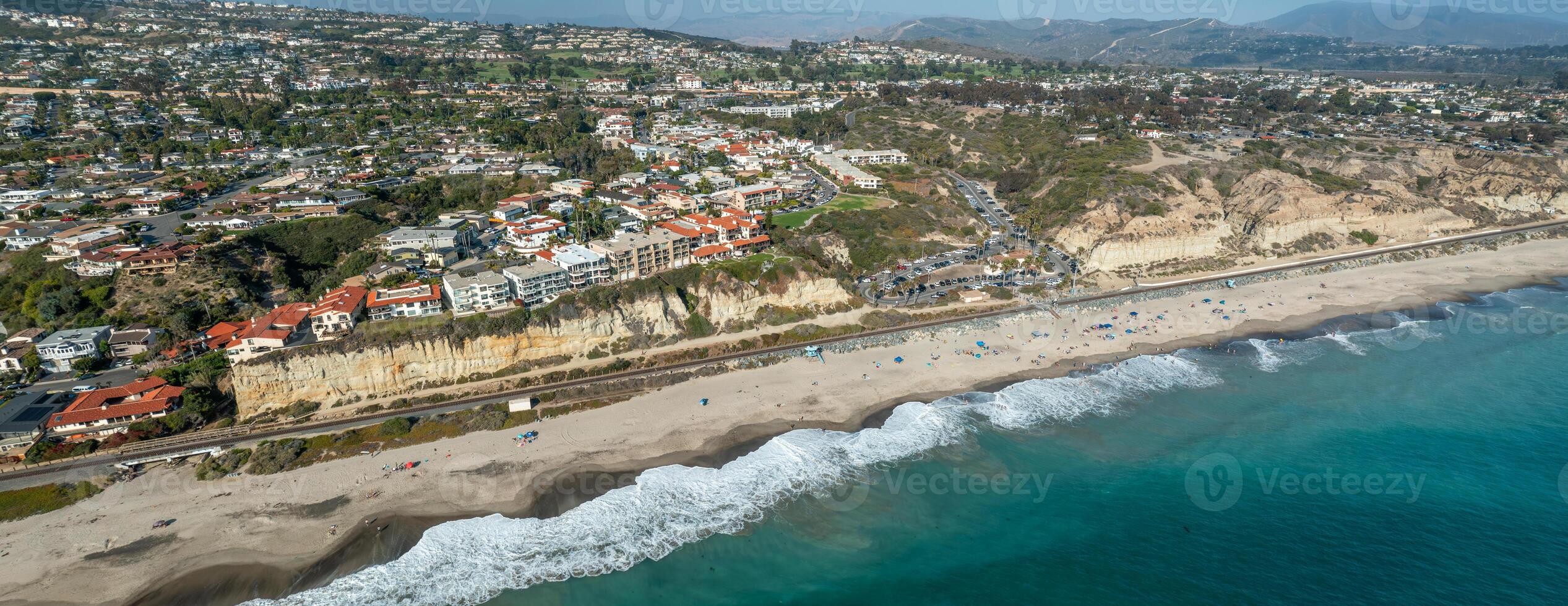 Spectacular panoramic aerial view of the San Clemente coastline in California showcasing beaches and ocean waves photo