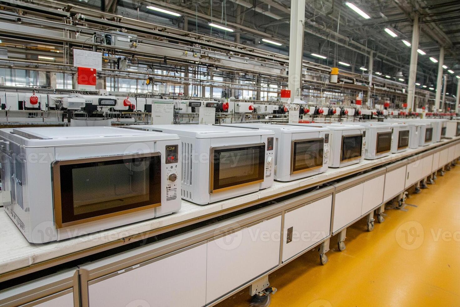 A line of microwaves in a factory photo