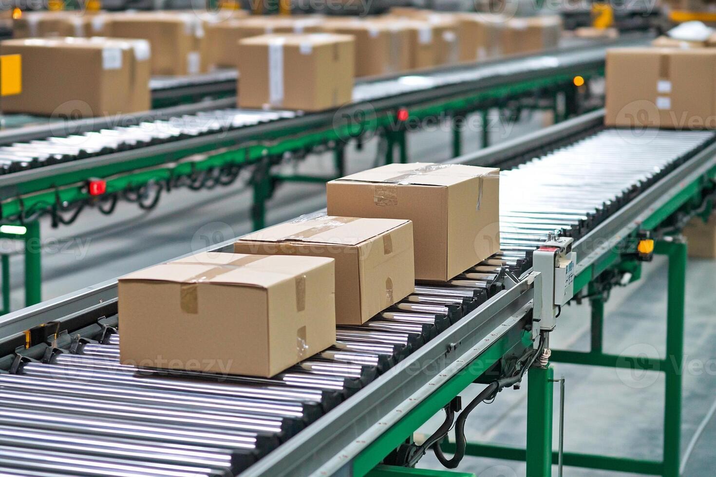 A conveyor belt with boxes on it photo