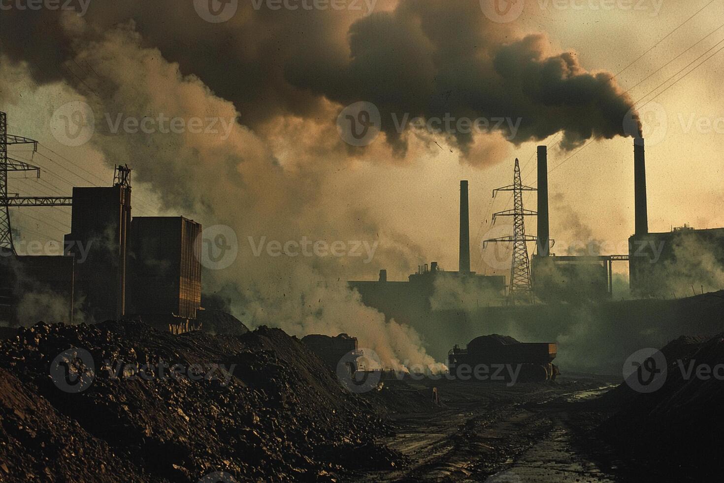 A factory with smoke coming out of the chimneys photo