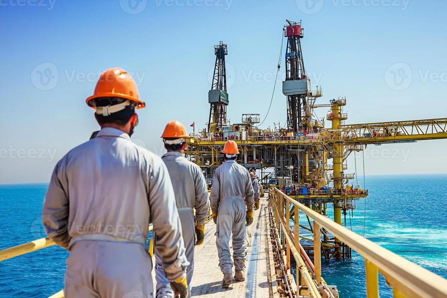 Oil and gas workers on an oil rig photo