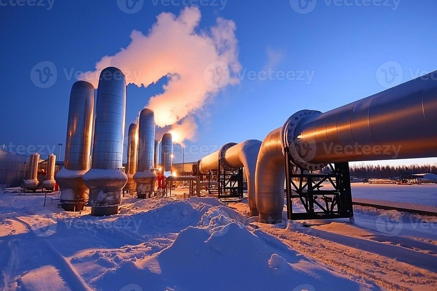 A large pipe with steam coming out of it photo
