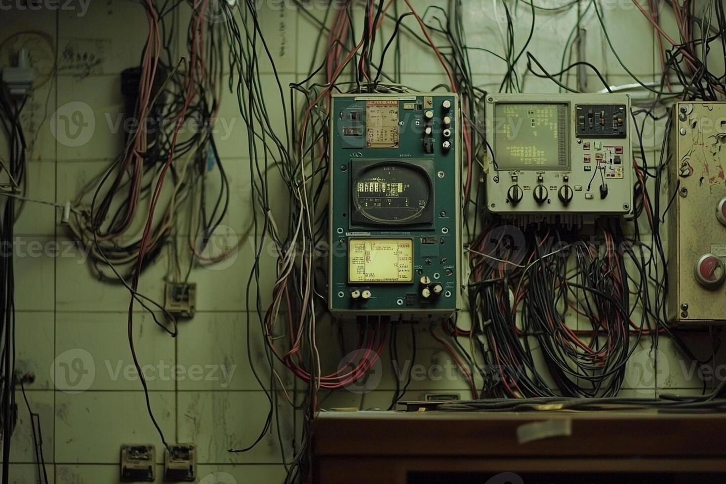 A room with many electrical wires and wires photo