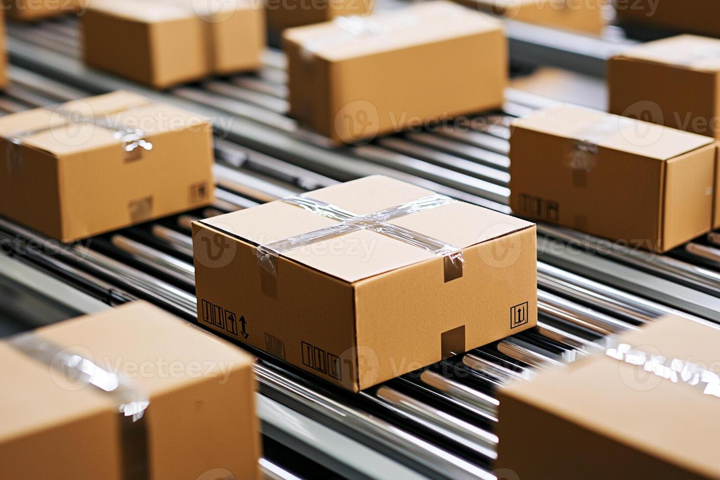 A conveyor belt with boxes on it photo
