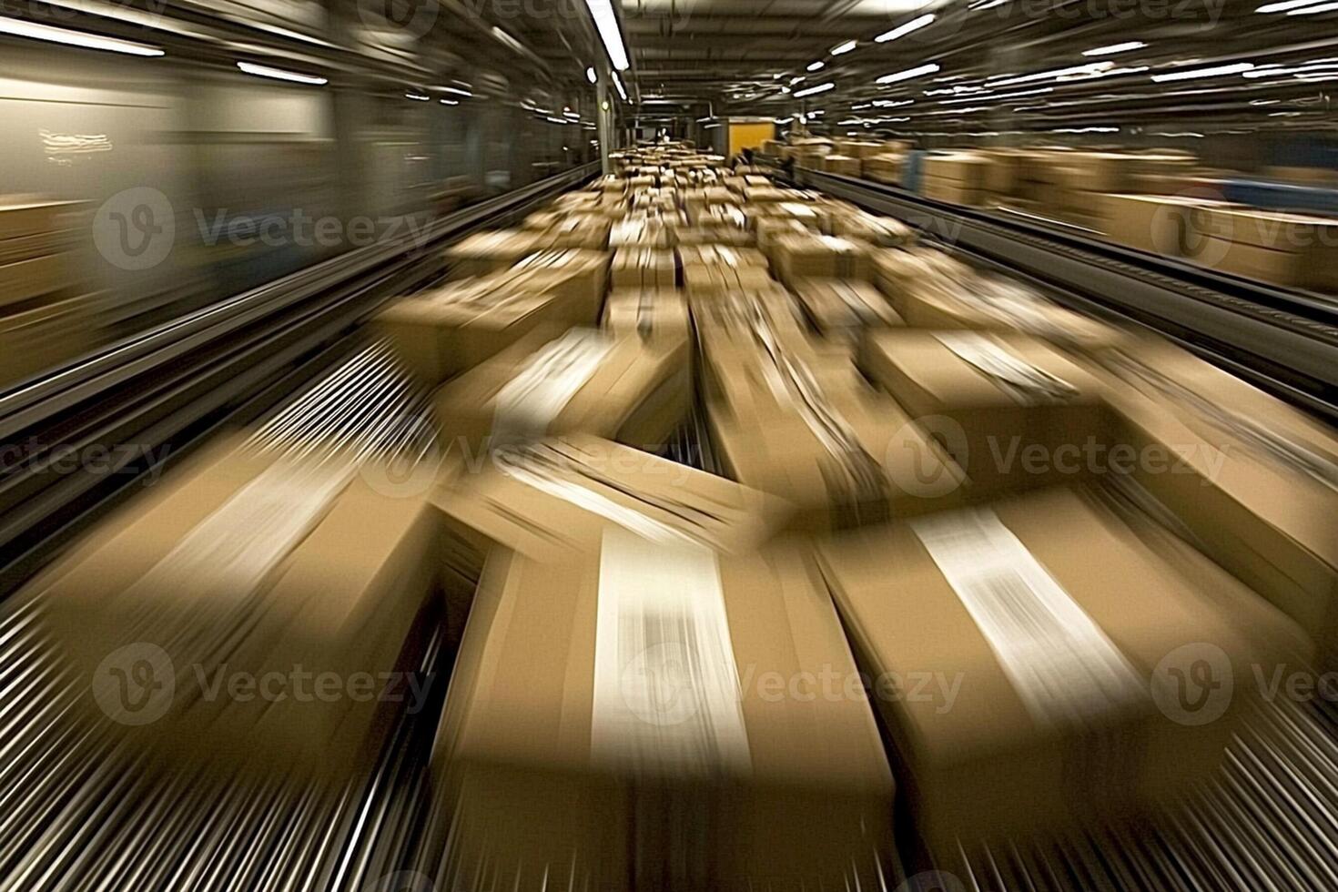 A conveyor belt with boxes moving down it photo