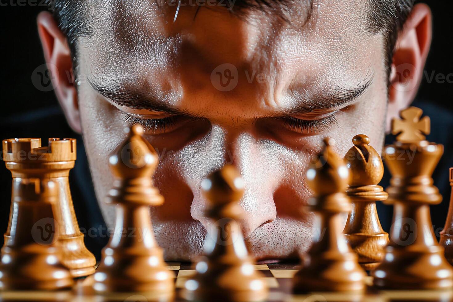 A man is looking at a chess board photo
