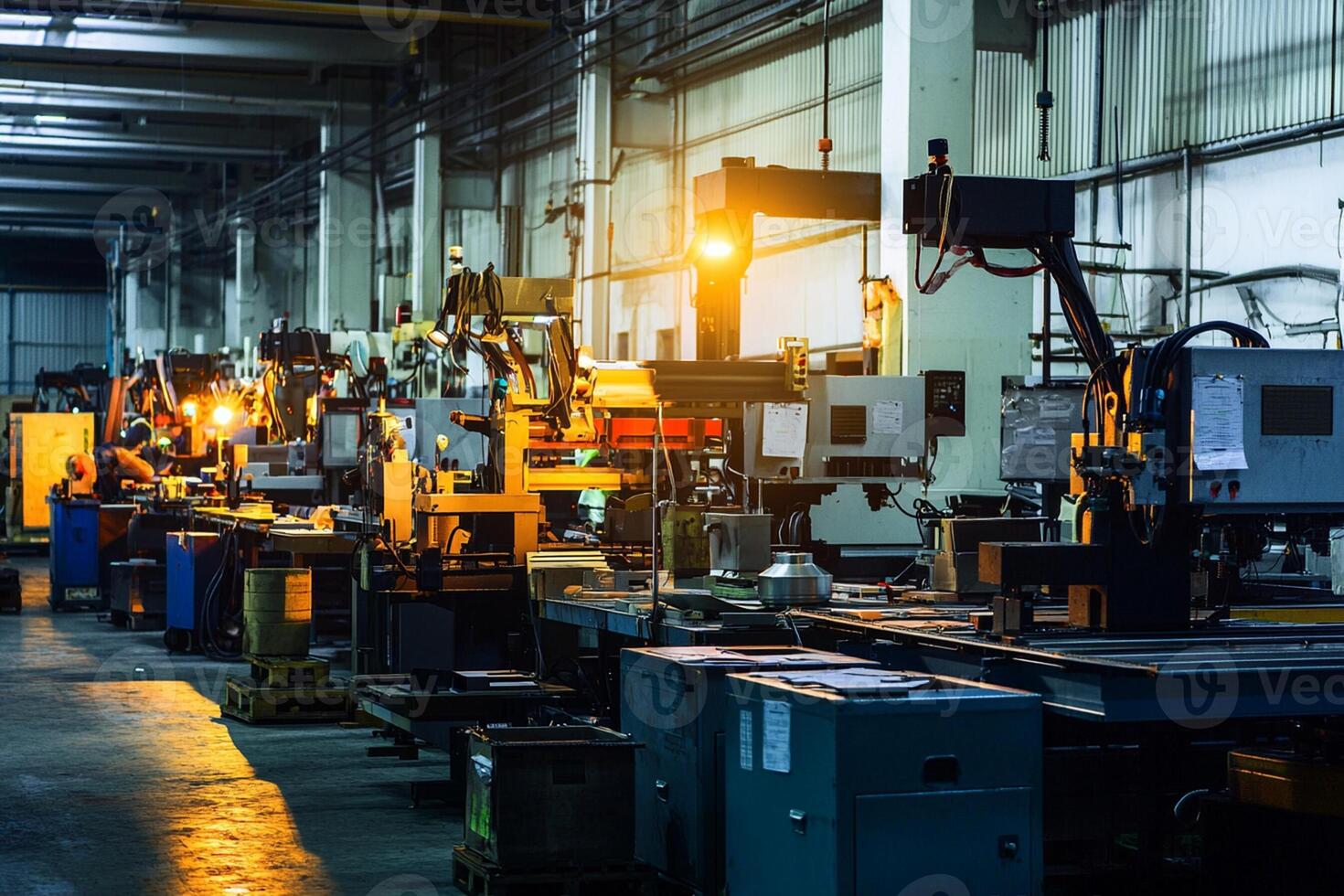A factory with many machines and people working photo