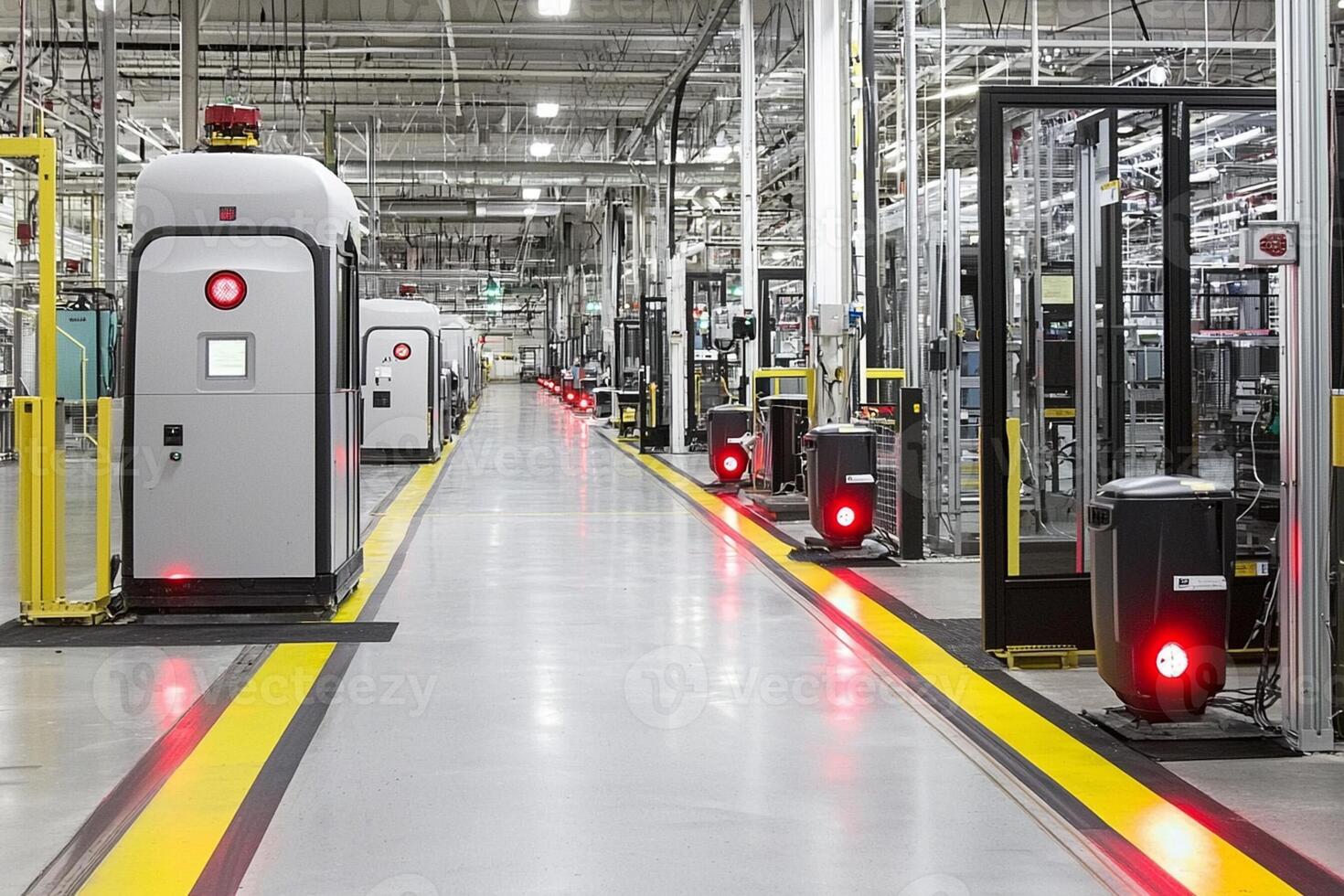 A factory with robots and machines in the middle of the room photo