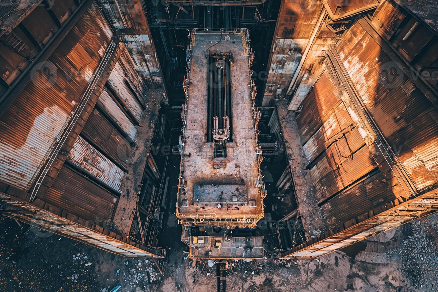 An aerial view of a large industrial building photo