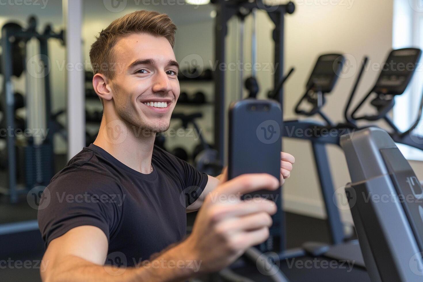 A man is taking a selfie in the gym photo