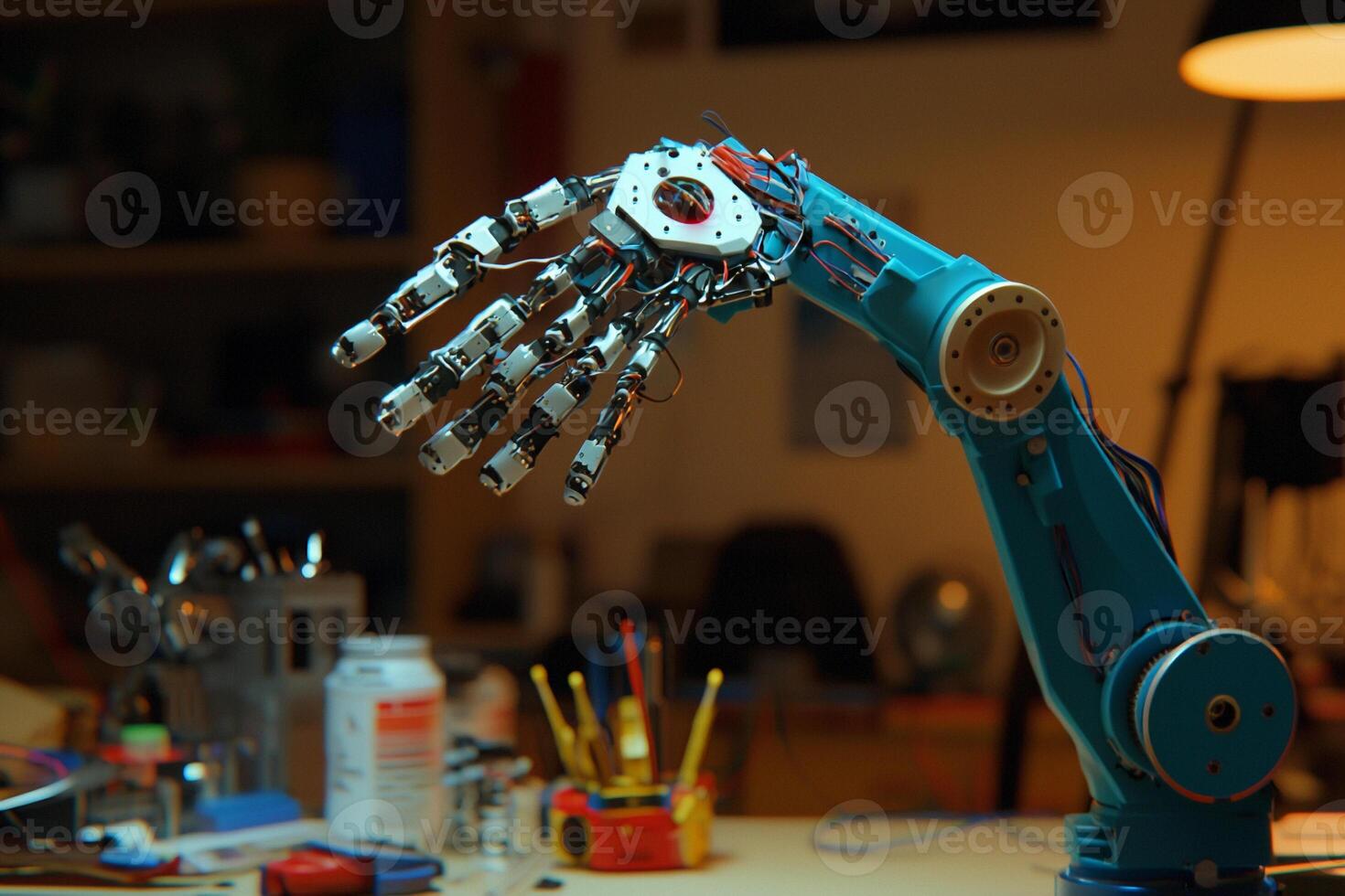 A robot hand with a light on it photo