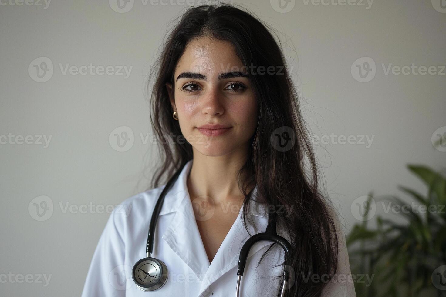 A female doctor wearing a white coat photo