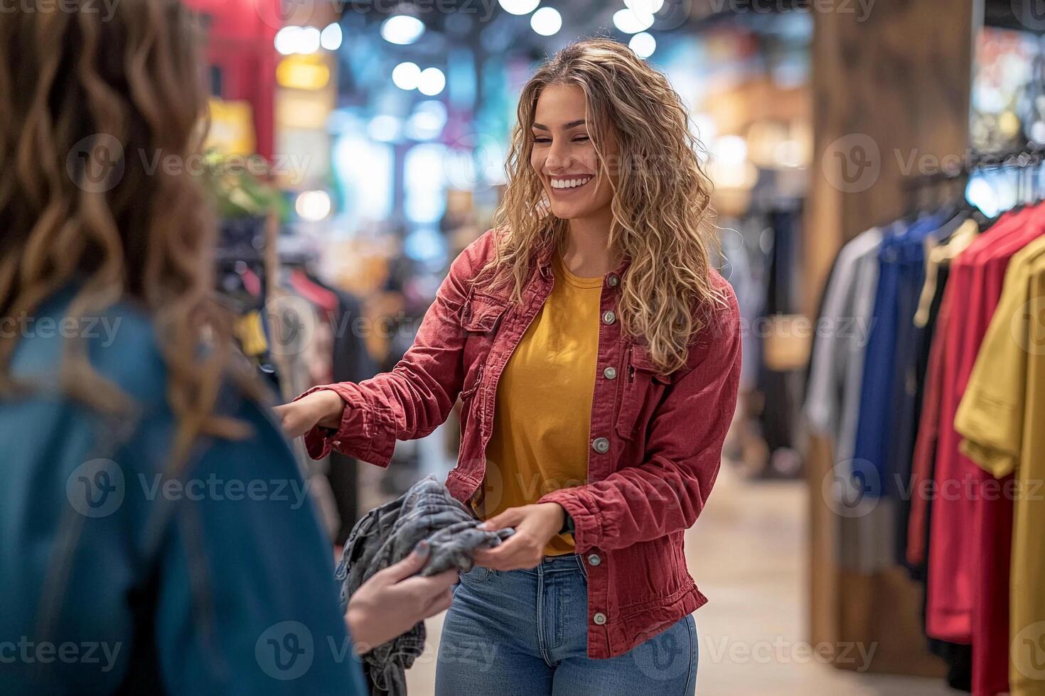 A woman is shopping in a clothing store photo