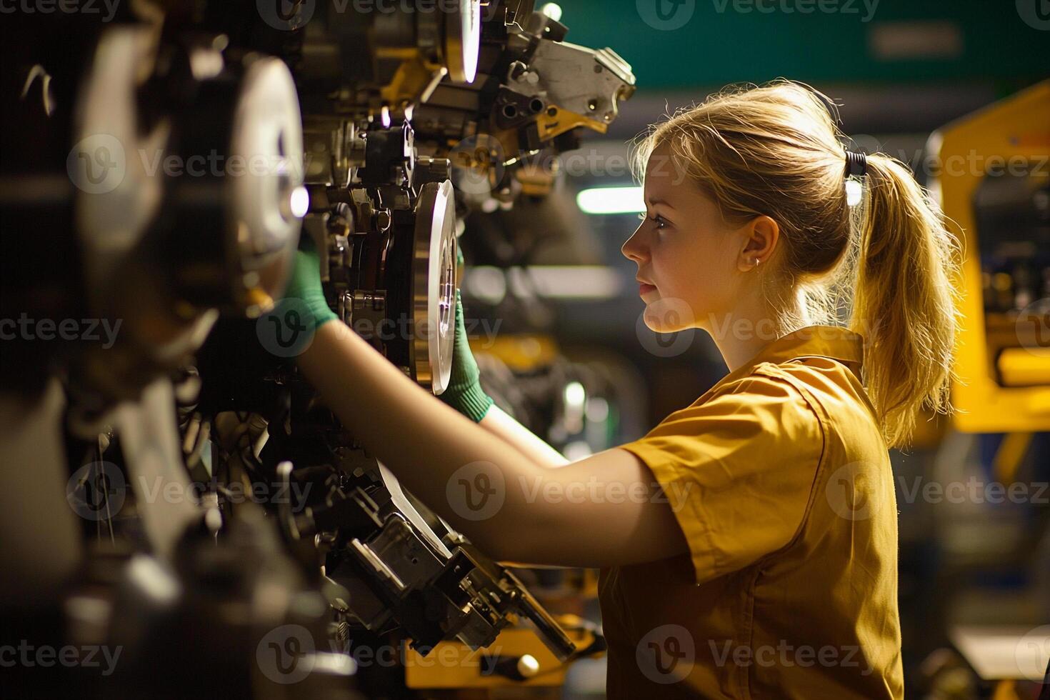 A woman working on a machine in a factory photo