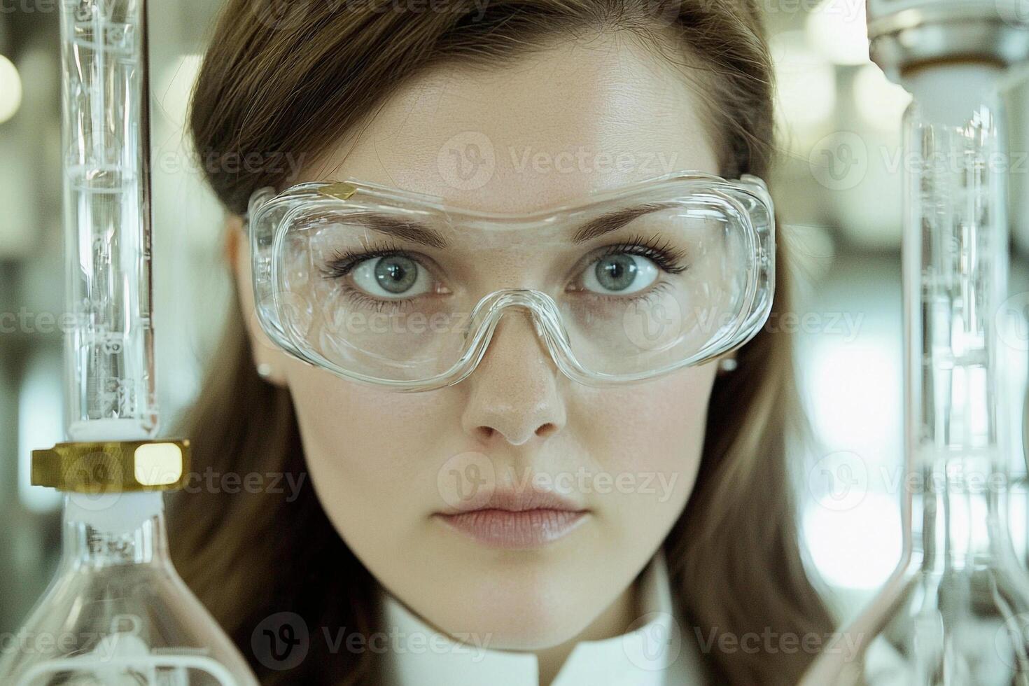 A woman wearing goggles in a laboratory photo