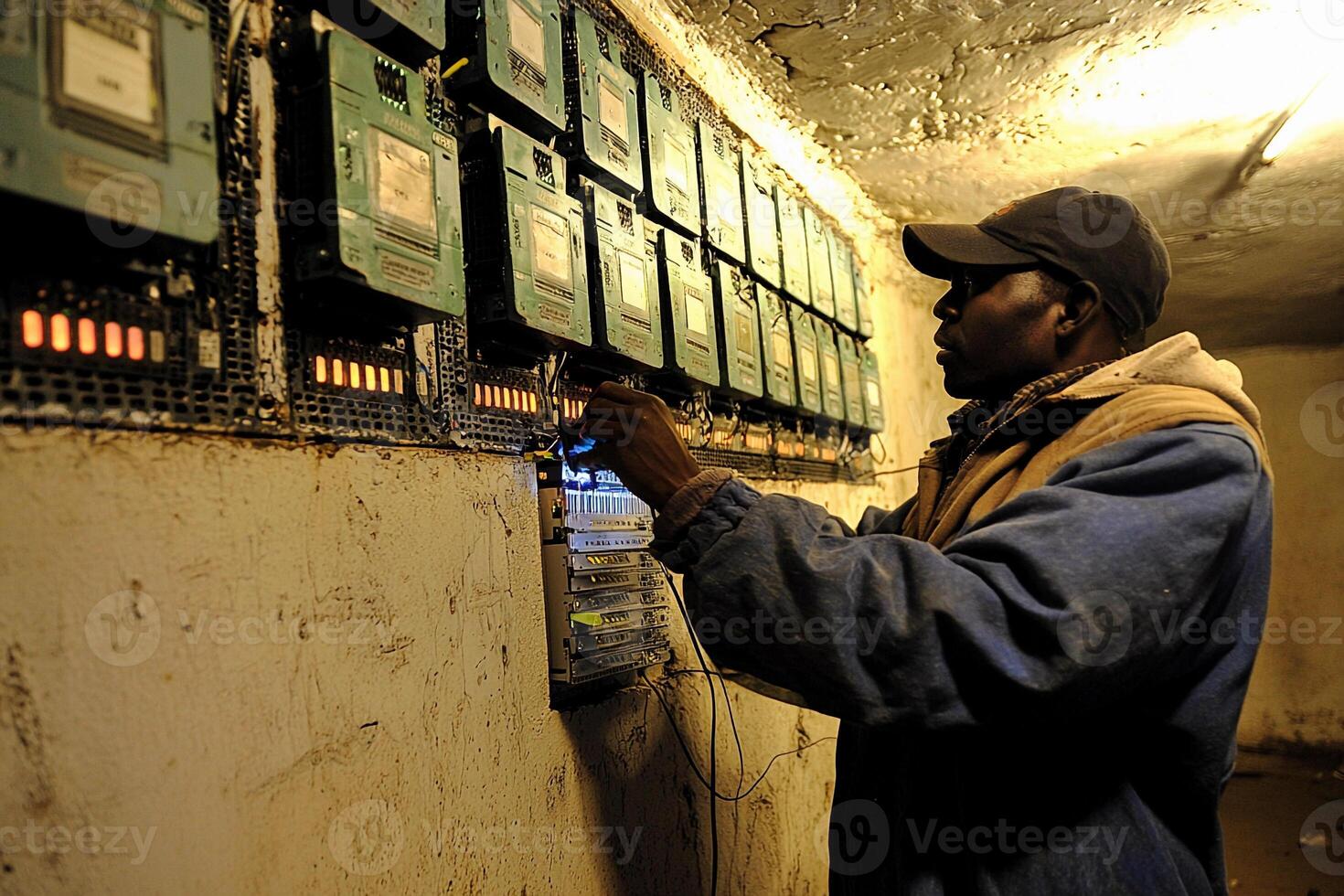 A man is working on a wall photo