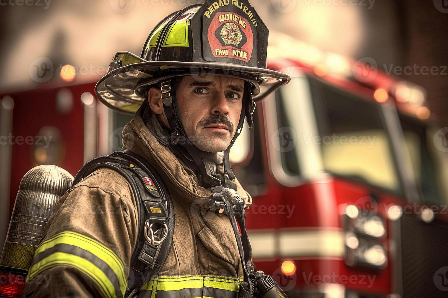 A firefighter in uniform photo