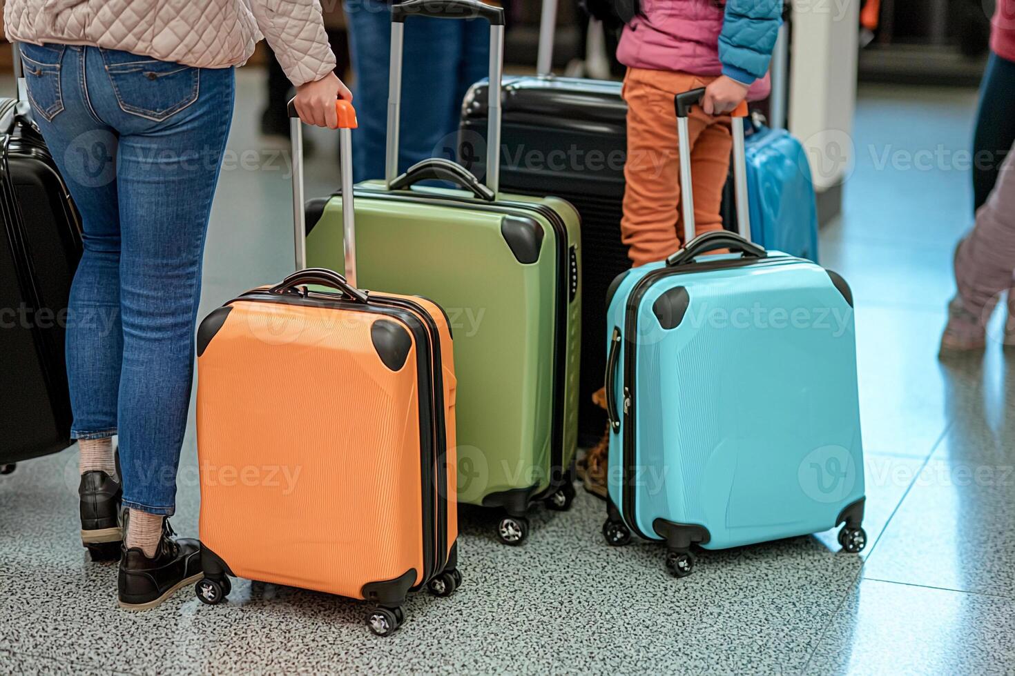 People are standing in an airport with luggage photo