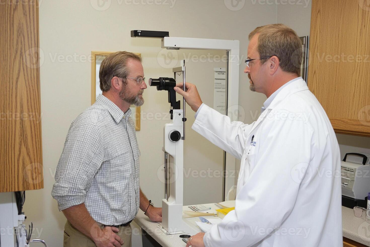 A man is getting his eye checked by a doctor photo