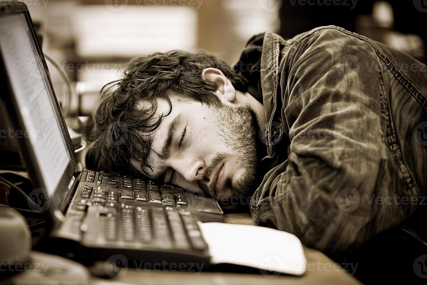 A man sleeping on a desk photo