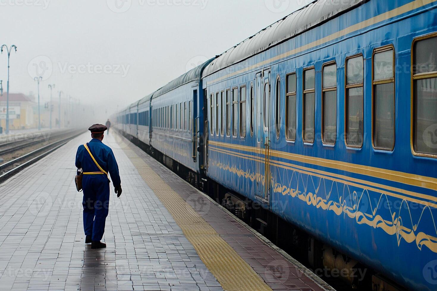 A man standing on the platform of a train station photo